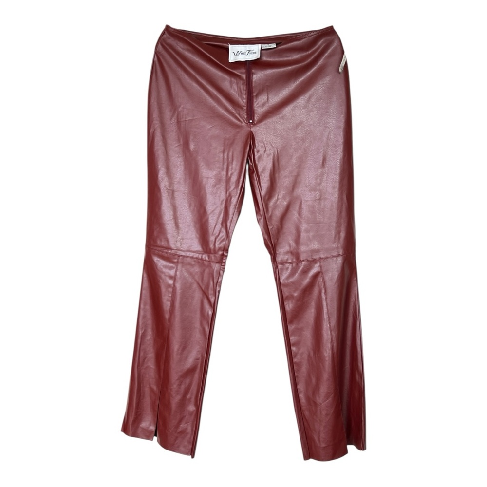 Vintage Who’s There Dead-stock Brown Faux Leather Flare Pants With Slits Size 9